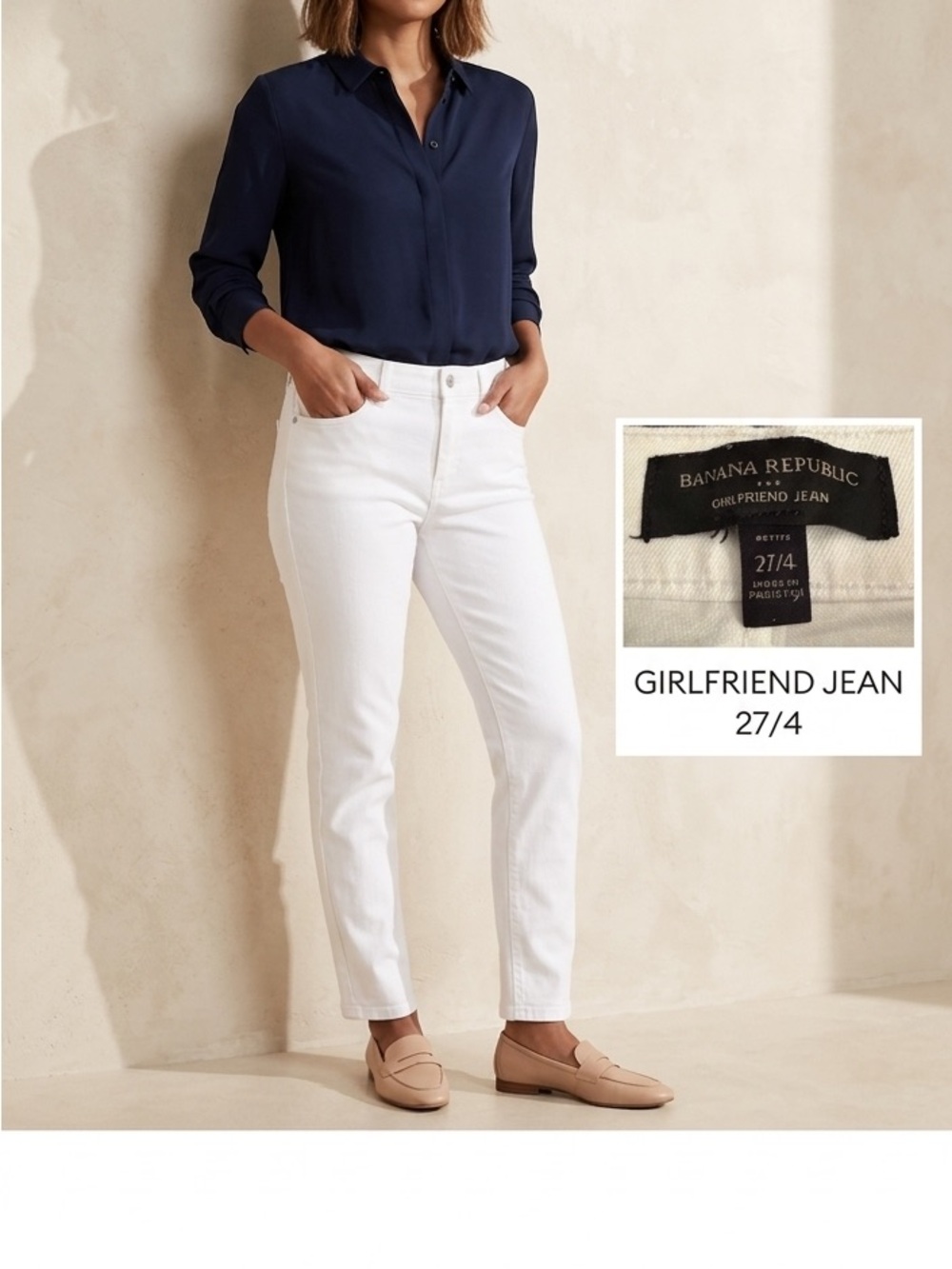 Banana Republic White Girlfriend Denim Jeans | Petite 27 / 4 Slim Fit